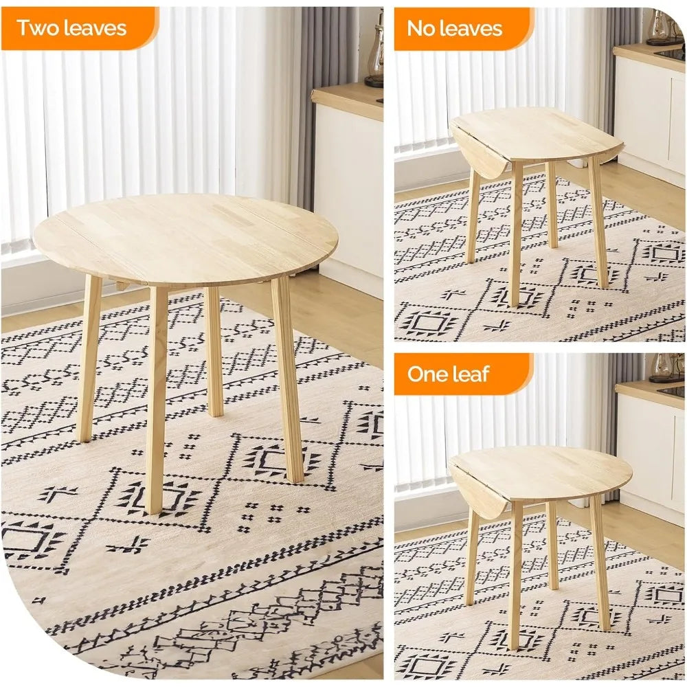 35’’ solid wood folding dining table drop leaf kichen room desk for small spaces kitchen expandable roun - united