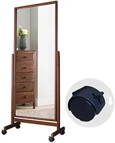 Swivel adjustable full length mirror on wheels mobile wood frame cheval bedroom free standing floor with stand tiltable