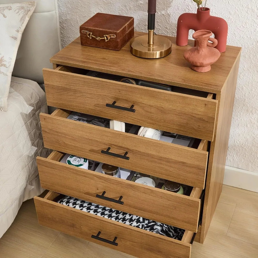 Oak wooden nightstand with 4 drawers tall nightstands end table modern bedside storage cabinet organizer unit