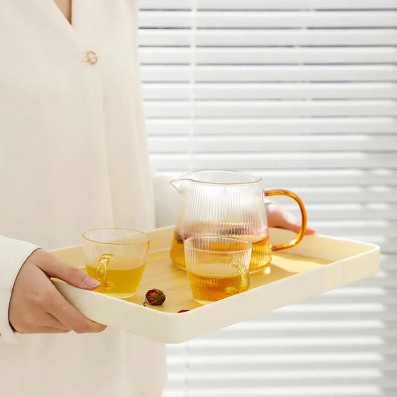 Pp rectangular plate tray teacups kettle water cups dinner household anti-slip imitation wood grain flat bottom trays