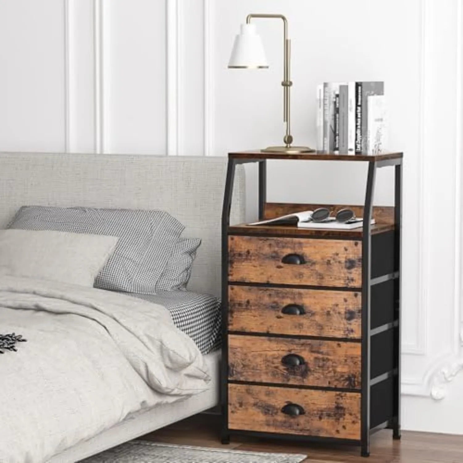 Night stand tall 4 drawers dresser for bedroom hallway nursery closet organizer nightstand bedside table furniture