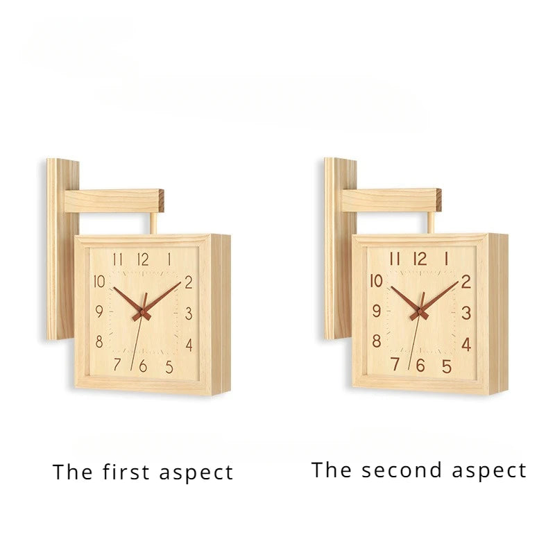 Wooden double sided wall clocks silent corner japanese style interior room decorative framework desk decorations - b