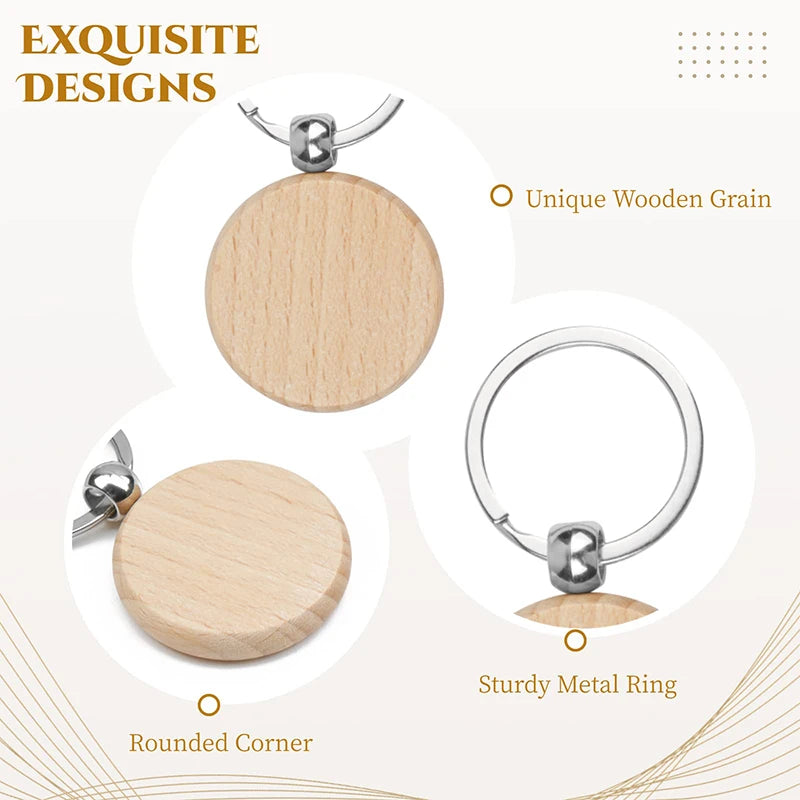 100pcs natural wood key chains round keyring for father mother ’s day gifts - wood - chain