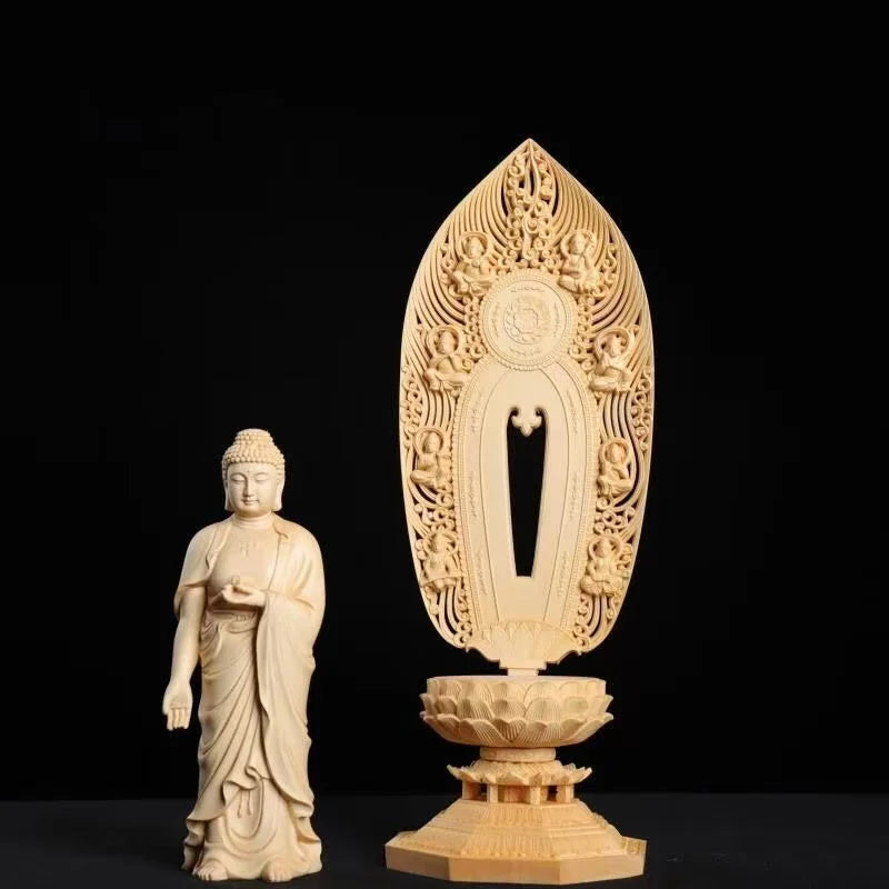 Wood carving shakyamuni buddha statue founder of buddhism home living room office wealth luck feng shui decor great