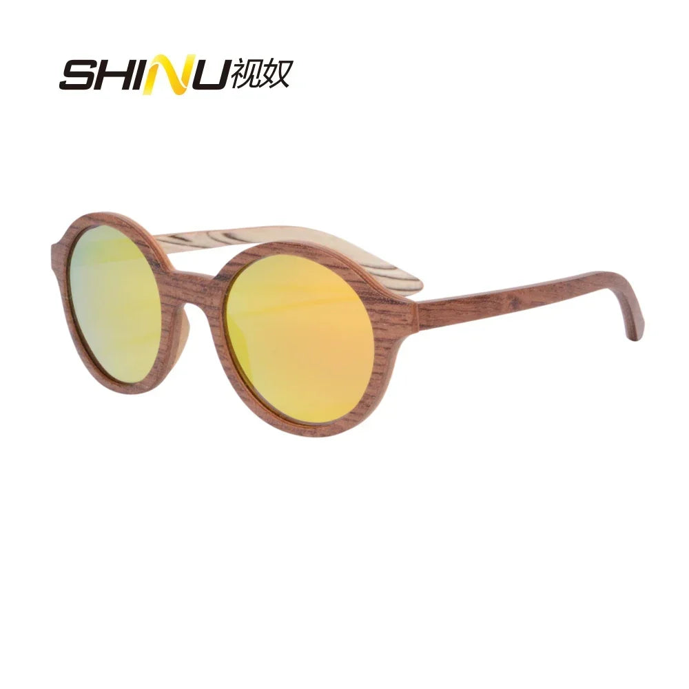 Shinu brand round sunglasses women wooden polarized lenses fashion trend 2024 cycling sunglass 73017 - orange lens