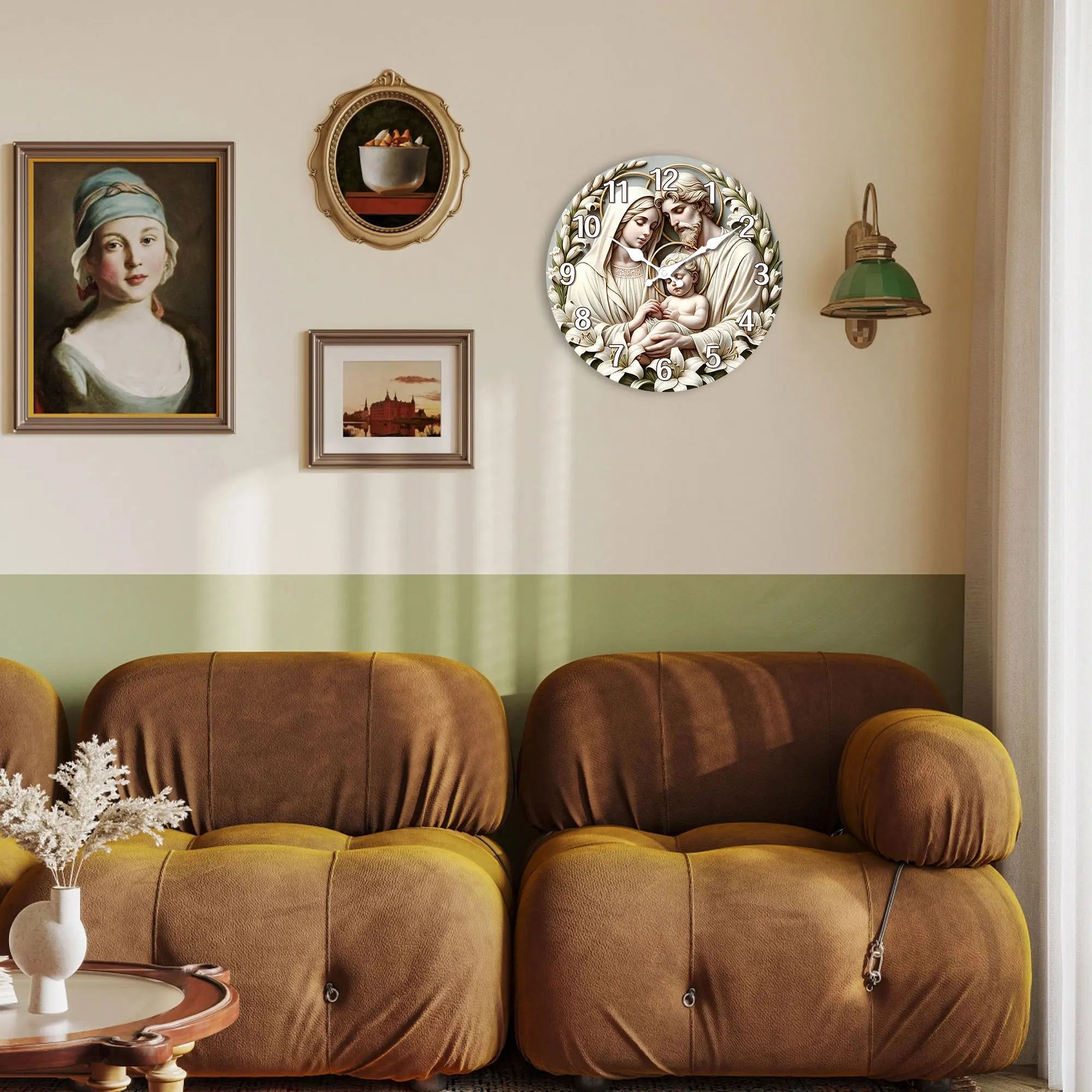 1pc wooden christ wall clock ’nativity’ theme design wall home mute suitable for living room bedroom decora