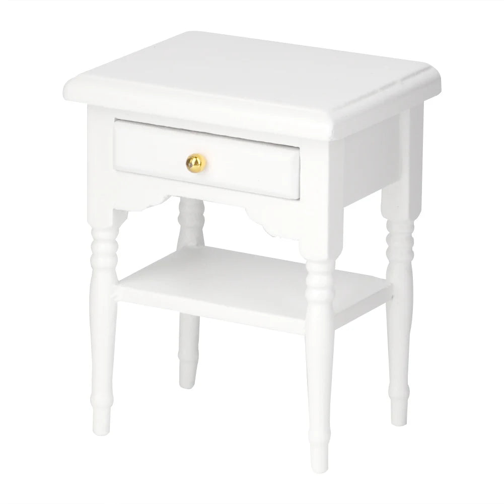 Wood bedside table furniture toy 1:12 white mini bedroom furnishing articles wooden model - a / united states