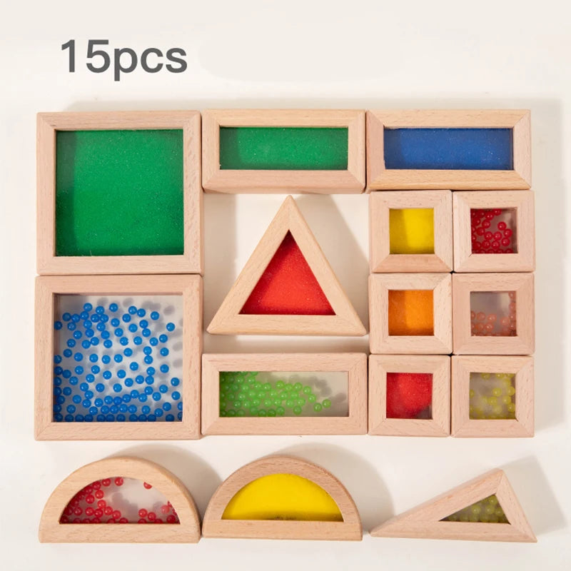 Sensory wooden block set acrylic rainbow building toy suitable for children’s stem learning gift stacking game - nb620c1