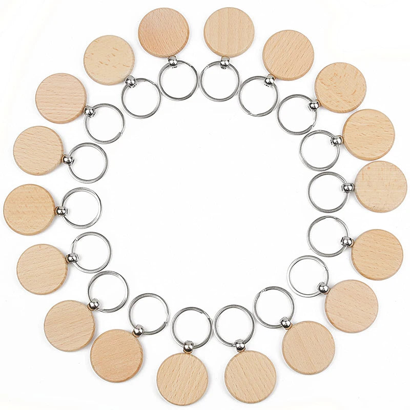 100pcs natural wood key chains round keyring for father mother ’s day gifts - wood - chain