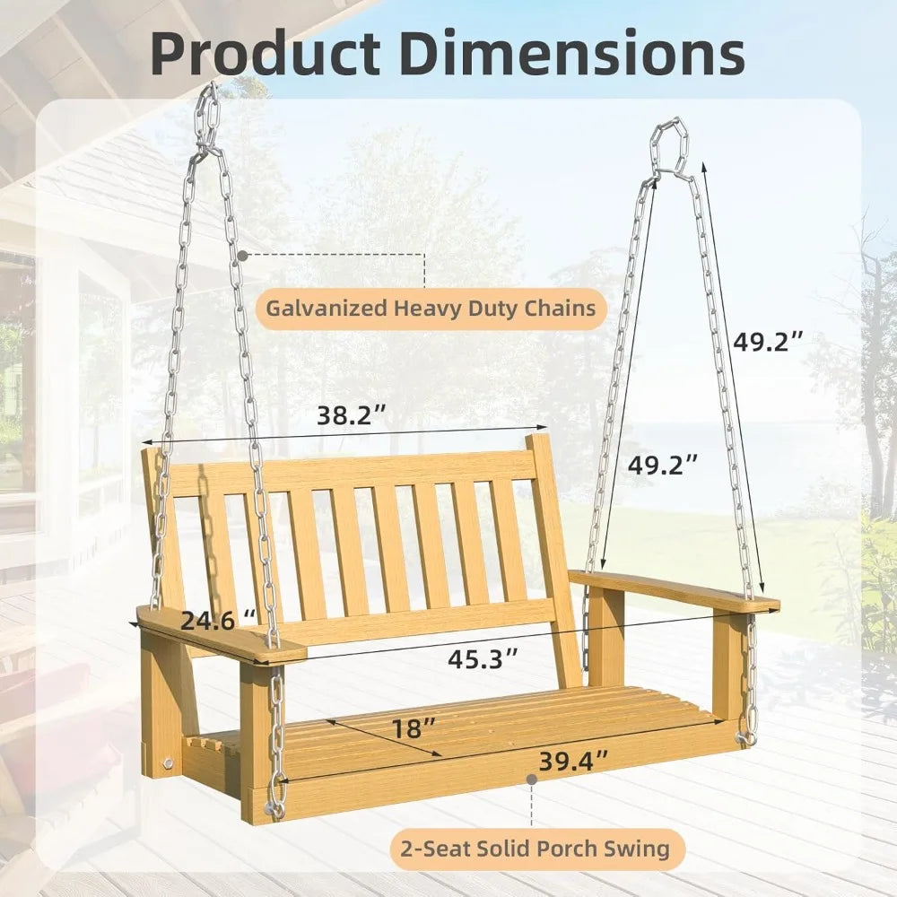 Patio wooden porch swing bench for courtyard & garden heavy duty 800 lbs chair with hanging chains outdoors yar