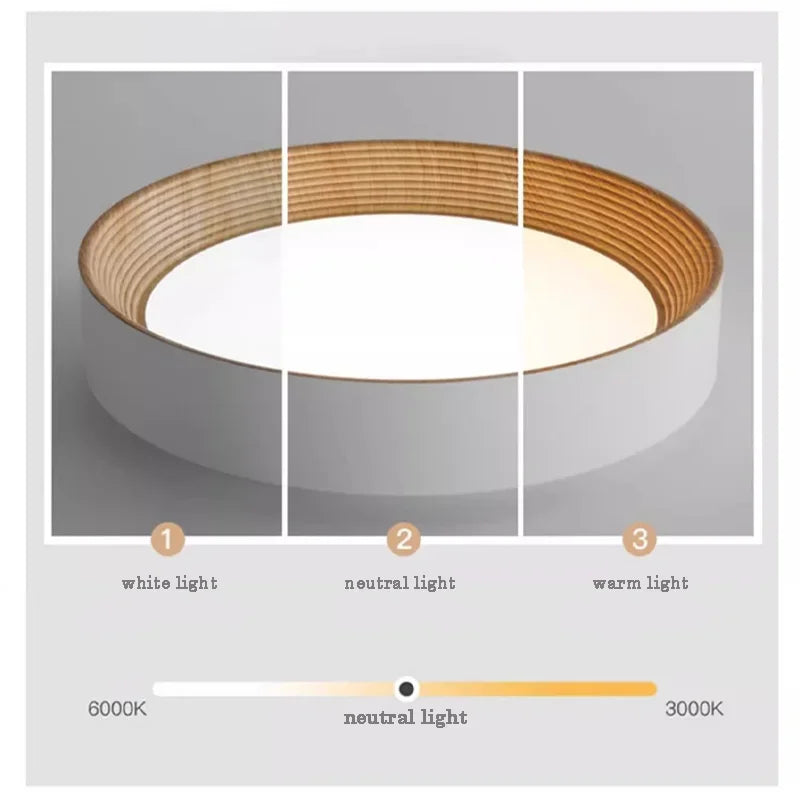 Nordic creative wood grain ceiling lamp minimalist round led chandelier living room balcony bedroom hotel decor