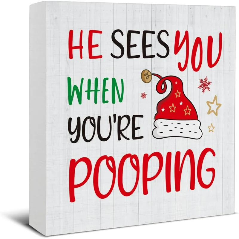 Christmas bathroom decorations funny decor wooden sign home for desk table shelf 5 x inches - pooping / united states