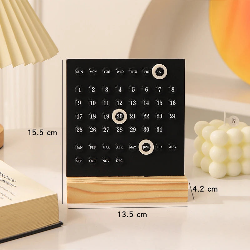 1pc wood perpetual calendar montessori cute desk adjustable week month date display home office - germany / black