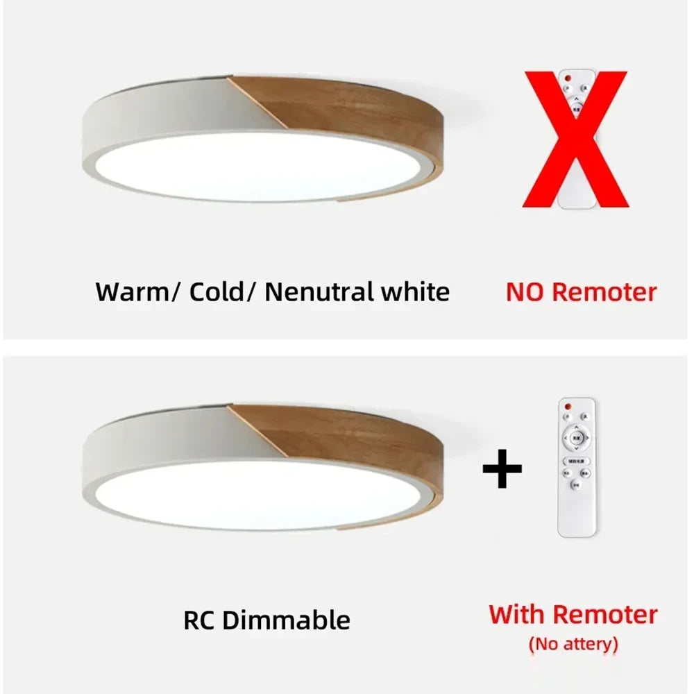 Led surface mount ceiling light modern ultra thin lighting wood lamp fixture living room home decor balcony remote