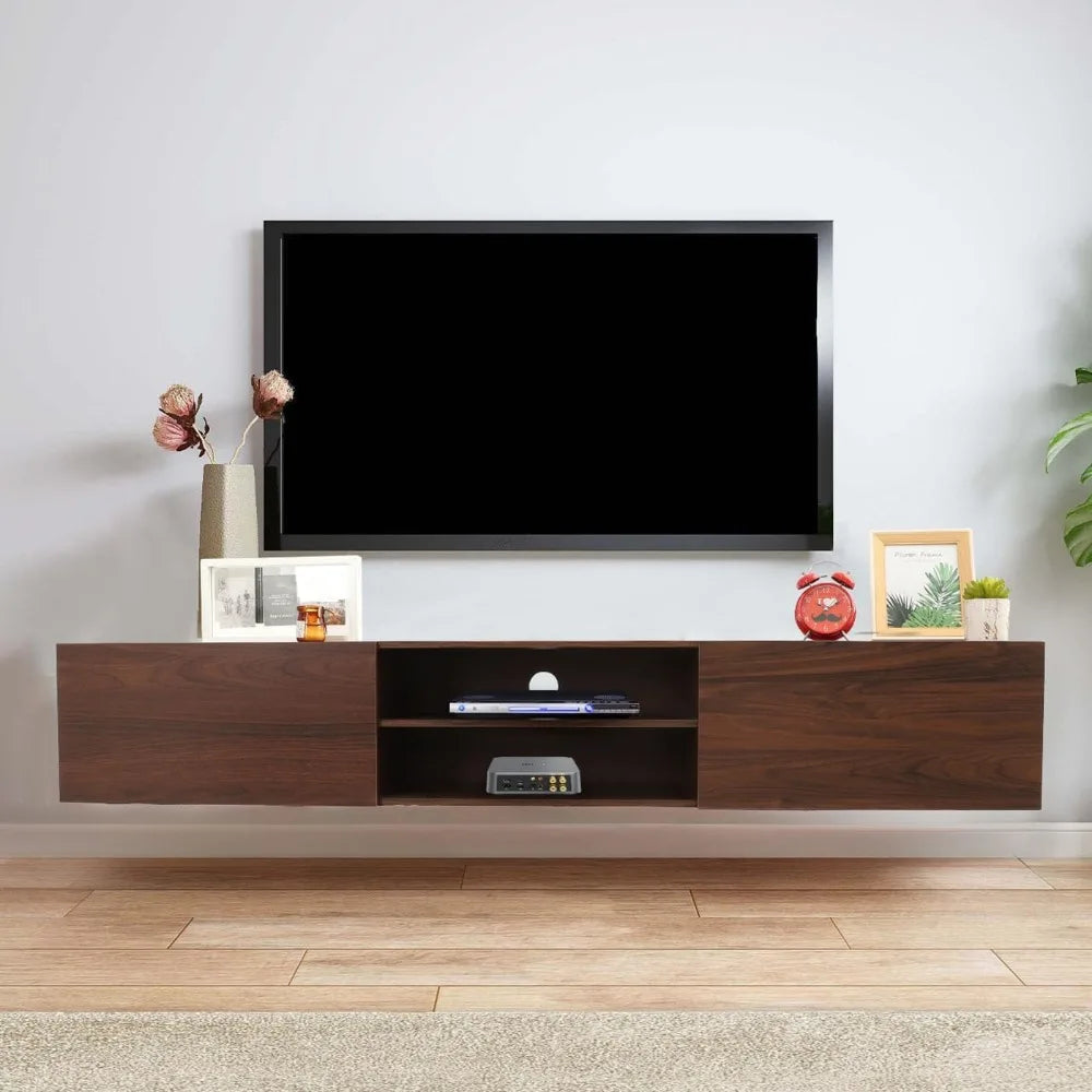 Floating tv stand,70’’ media console for 60’’70’’80’’ tv,entertainment center with storage mid century modern wood tv