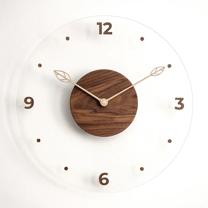 Simple nordic black walnut wooden wall clock creative solid acrylic glass home living room decorative