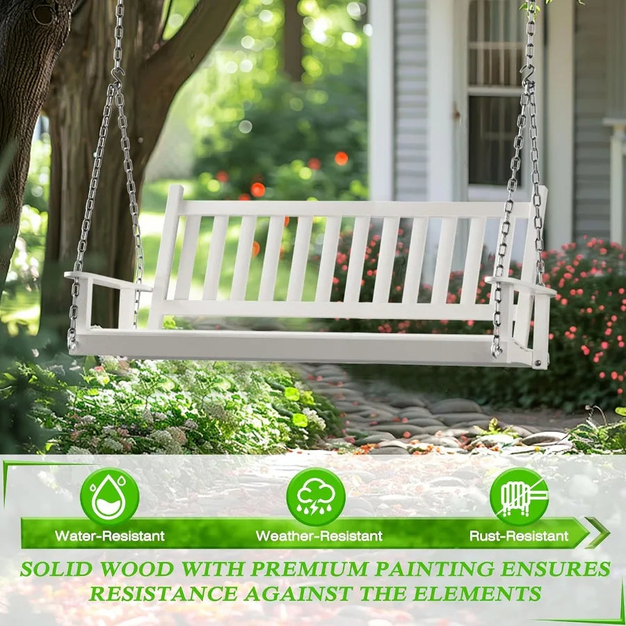 5 ft wooden outdoor porch swing hanging bench chair with chain heavy duty for deck garden yard white - united states