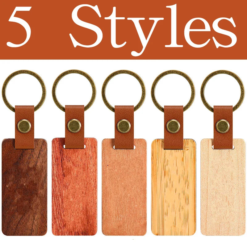 30pcs blank wood keychain wooden keyrings 5 styles of woods - colors mixed - key chain