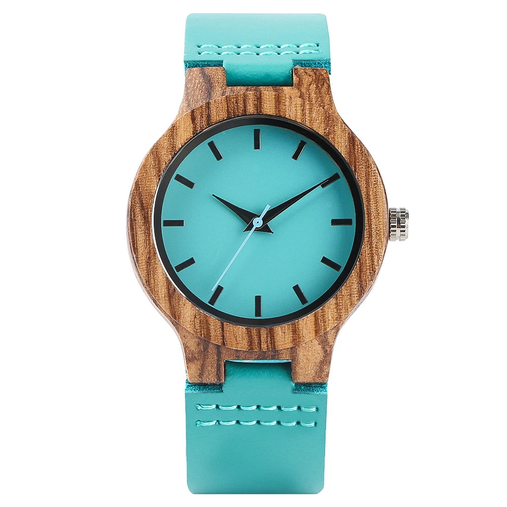 Minimalist scale blue dial quartz wood watches for men women couple styles genuine leather lover’s wristwatches