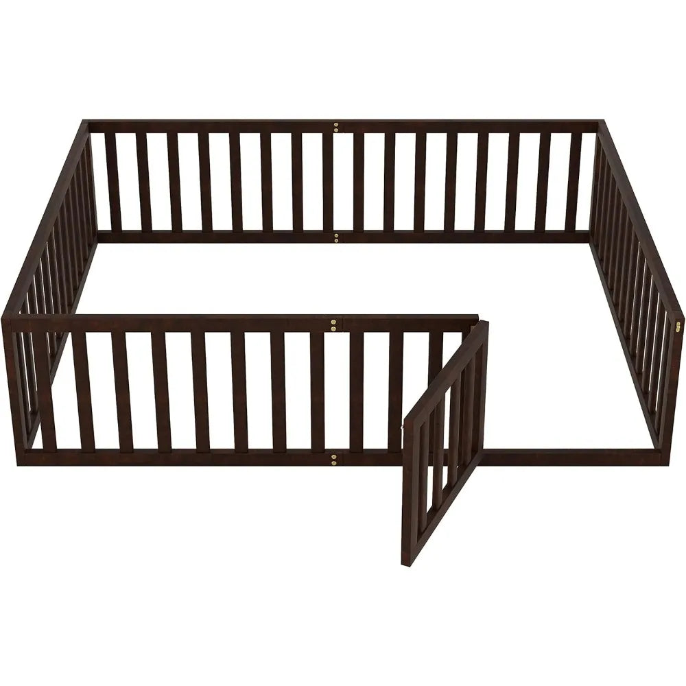 Harper & bright designs queen size floor bed with rails montessori wood frame fence and door for - united states