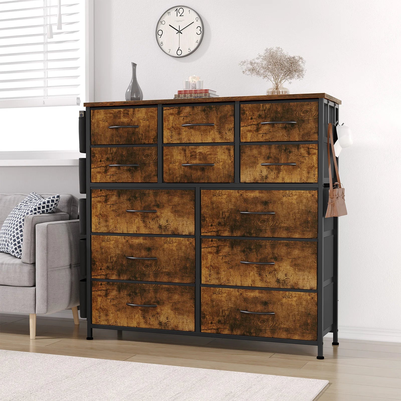 Dresser for bedroom with 12 drawer & chests of drawers hallway entryway storage organizer unit fabric easy pull handl