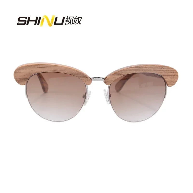 Shinu brnad half wooden frame sunglasses women men fashion eyewear uv400 mirror glasses cr39 resin lenses occhiali da