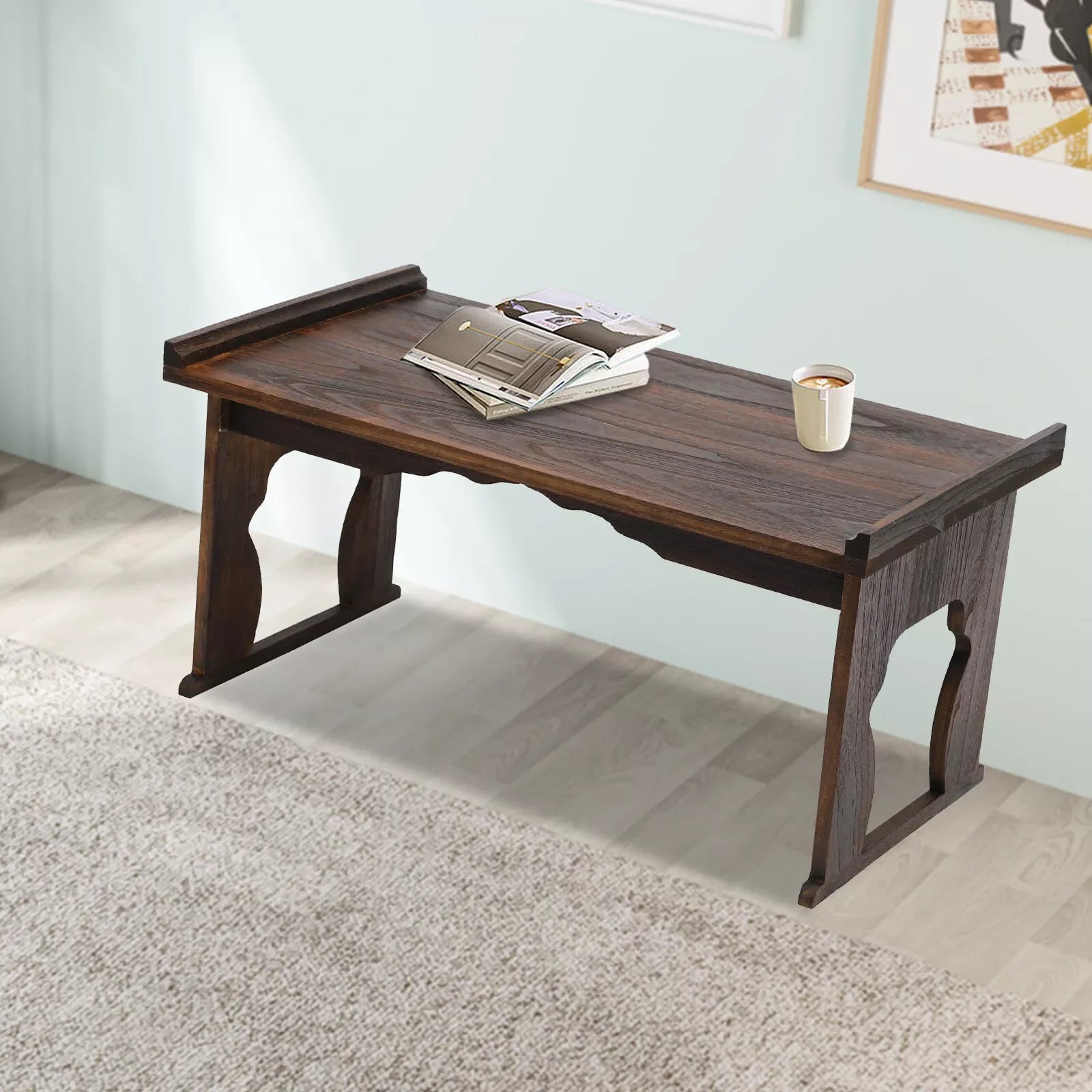 32*18inch folding floor table rectangular coffee foldable japanese-style tea low antique wooden altar desk - united
