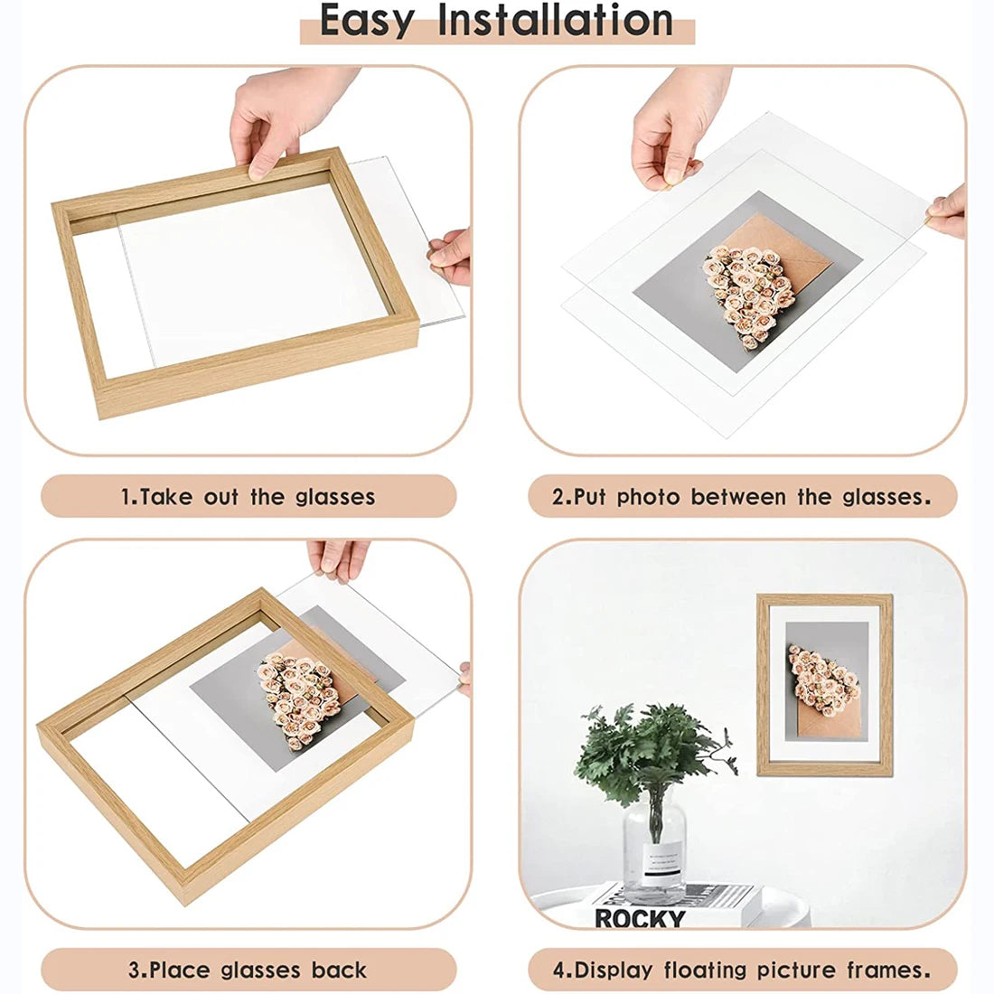 Wooden picture photo frames table display double side pressed flower plant specimen herbarium clip glass frame