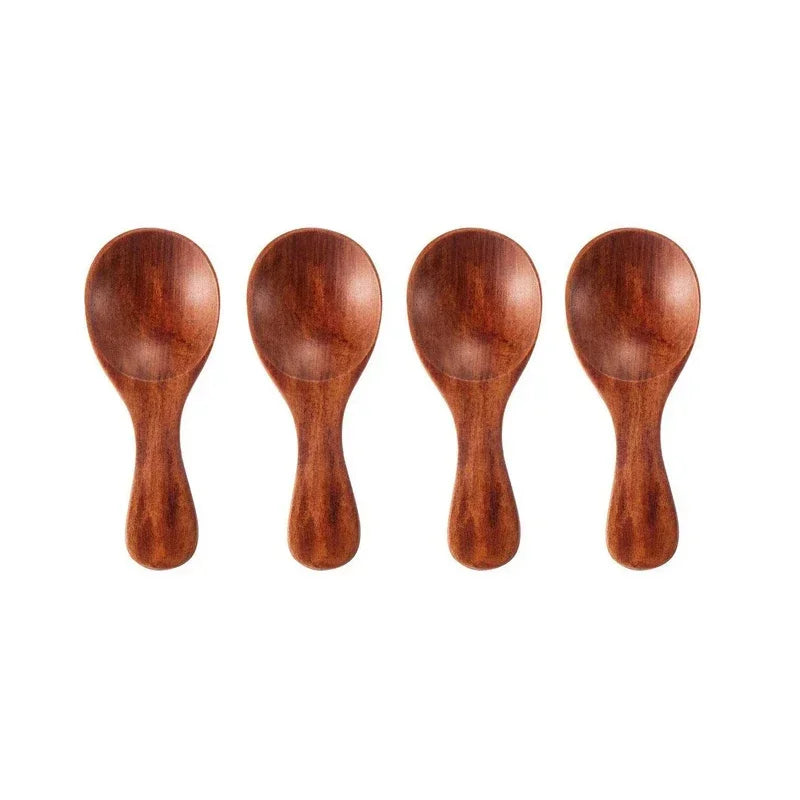 4pcs mini wooden spoons for kids small spoon spice seasoning sugar tea coffee short handle kitchen utensils - brown