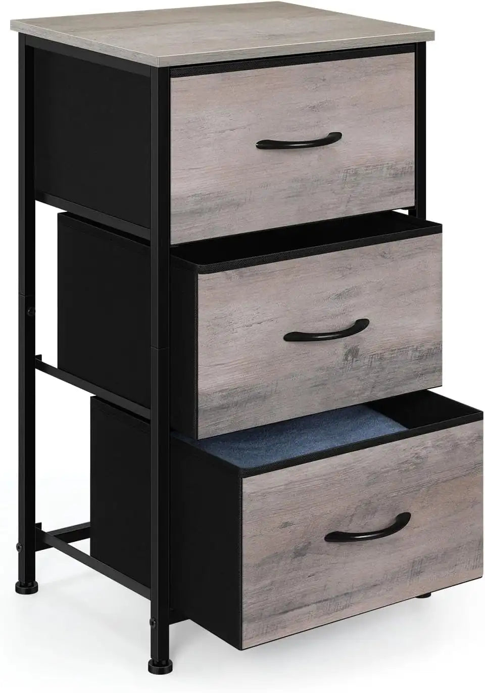 Tall dresser storage drawers stand with 3 removable fabric drawers-organizer unit for bedroom bins withrawers,gray