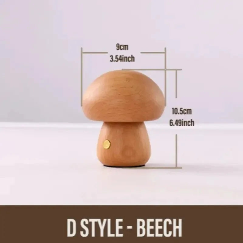 Wooden creative mushroom night light stepless dimming bedside table lamp 3 color rechargeable sleeping nightlights