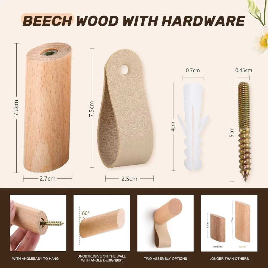 6 pack wood wall hooks wooden coat mount heavy duty robe hat for decorative rustic rack hangers - united states