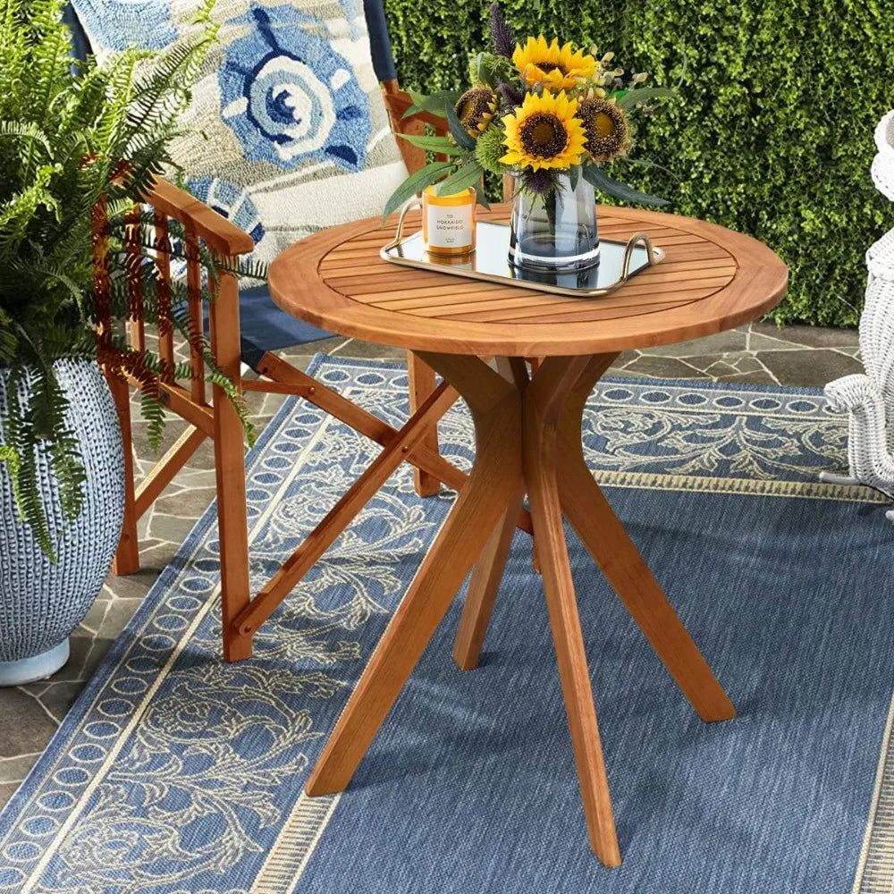 27.5 inch eucalyptus wood outdoor patio bistro table round wooden w/x base coffee side for garden, - united states