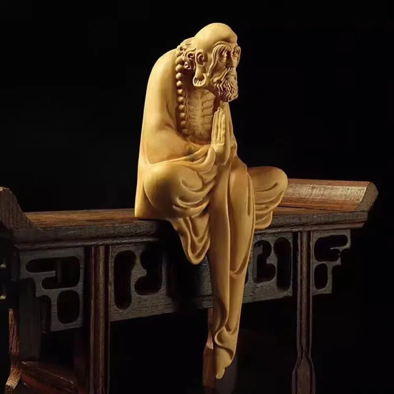 Wooden meditation small statue of bodhidharma ancestor solid wood carving modern art sculpture home decoration