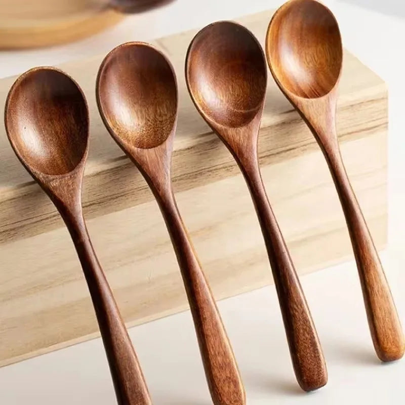 1/20pcs kitchen wooden soup spoons long handle coffee milk honey stirring scoops reusable teaspoons cooking utensil