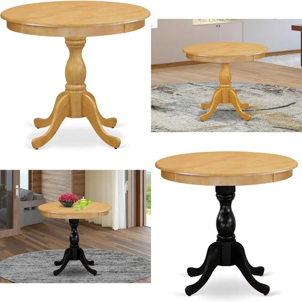 Round wooden antique oak dining table with pedestal base 36x36 inches - united states / amt tp