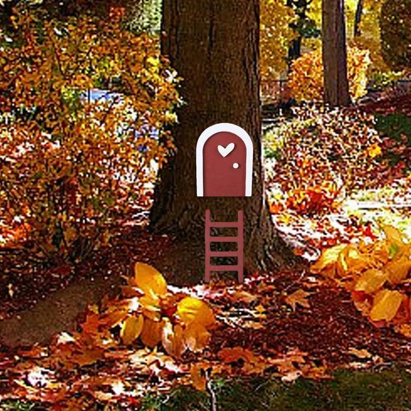 Fairy garden door house accessories whimsical sculpture ornament with ladder decor for desk kid room decoration - green