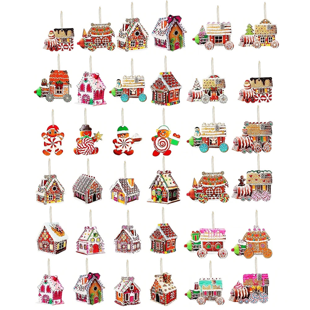 36/45pcs christmas wooden hanging ornaments tree pendants for decoration - houses / spain