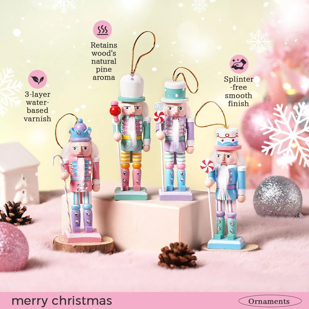 4pcs macaron nutcracker pendant painted candy puppet wooden christmas ornaments holiday party home decor gift xmas tree