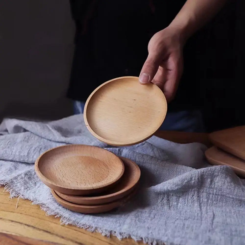 Wood plate cute cartoon cat bear solid fruit dishes tea tray dessert dinner tableware for serving kids baby