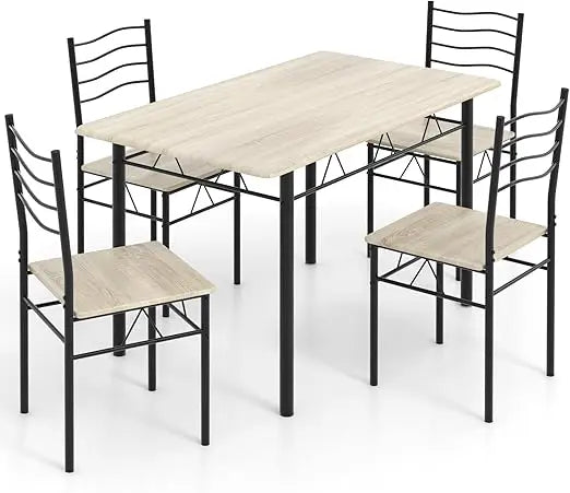 Modern 5-piece dining table set with 4 chairs wood and metal kitchen breakfast furniture in beech - united states