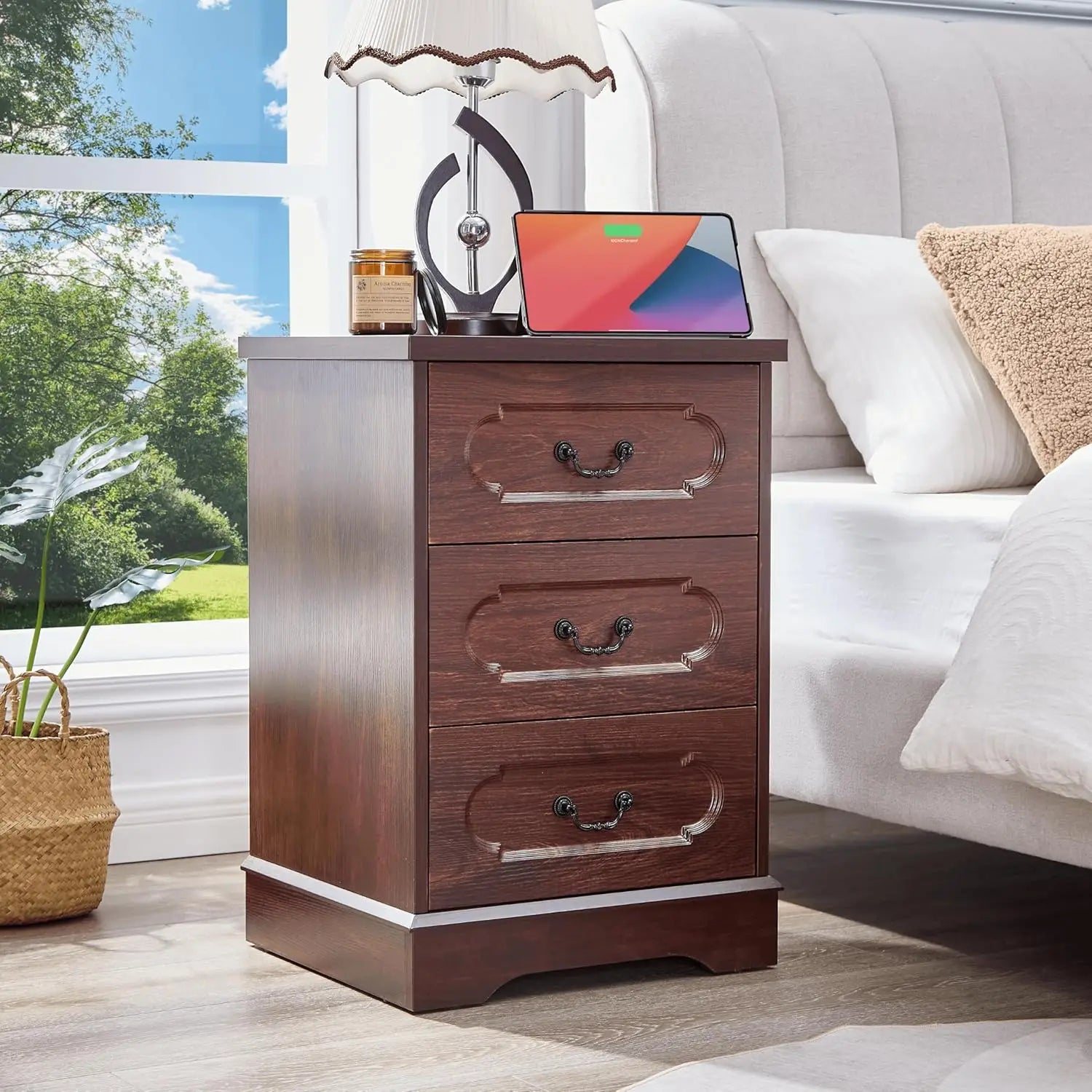 Dresser for bedroom farmhouse cherry wood chest of drawers rustic wide dressers - cherry15.7dx17.7wx26 / united states