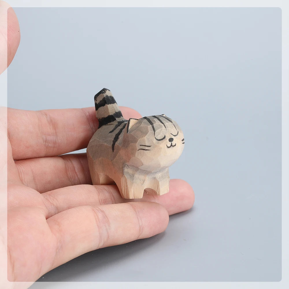 Christmas decoration cat figurine unique handmade wood carving cat ornaments kitten sculpture decor for home office