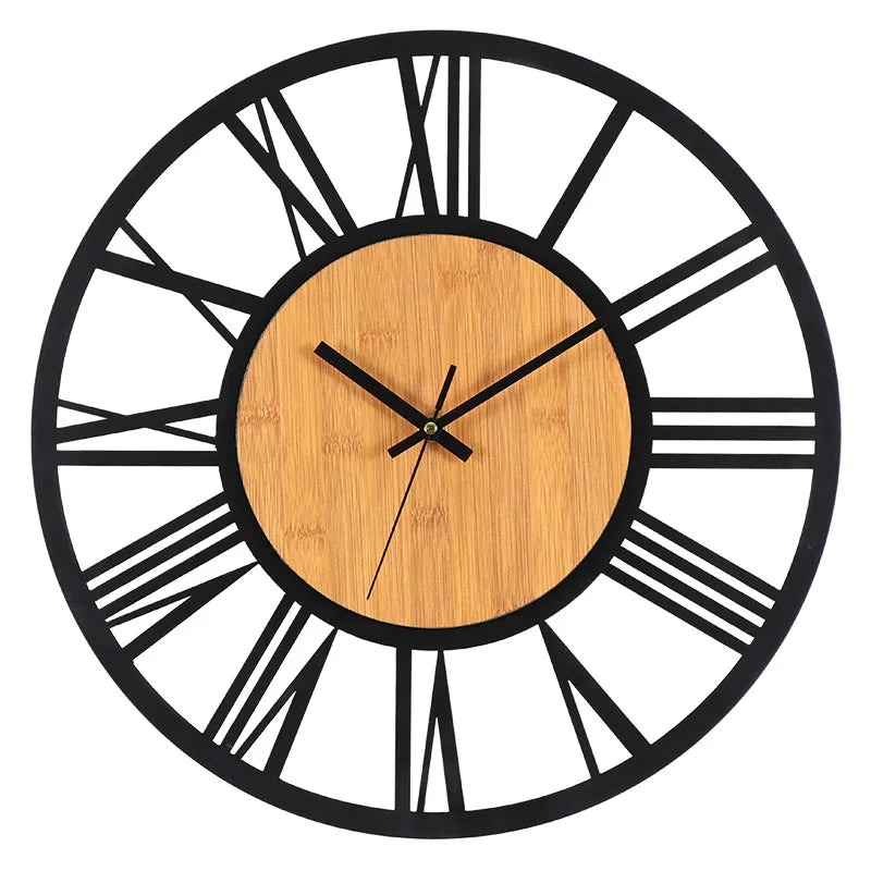 3d large wall clocks nordic roman numerals retro round wood metal iron accurate silent hanging ornament living room
