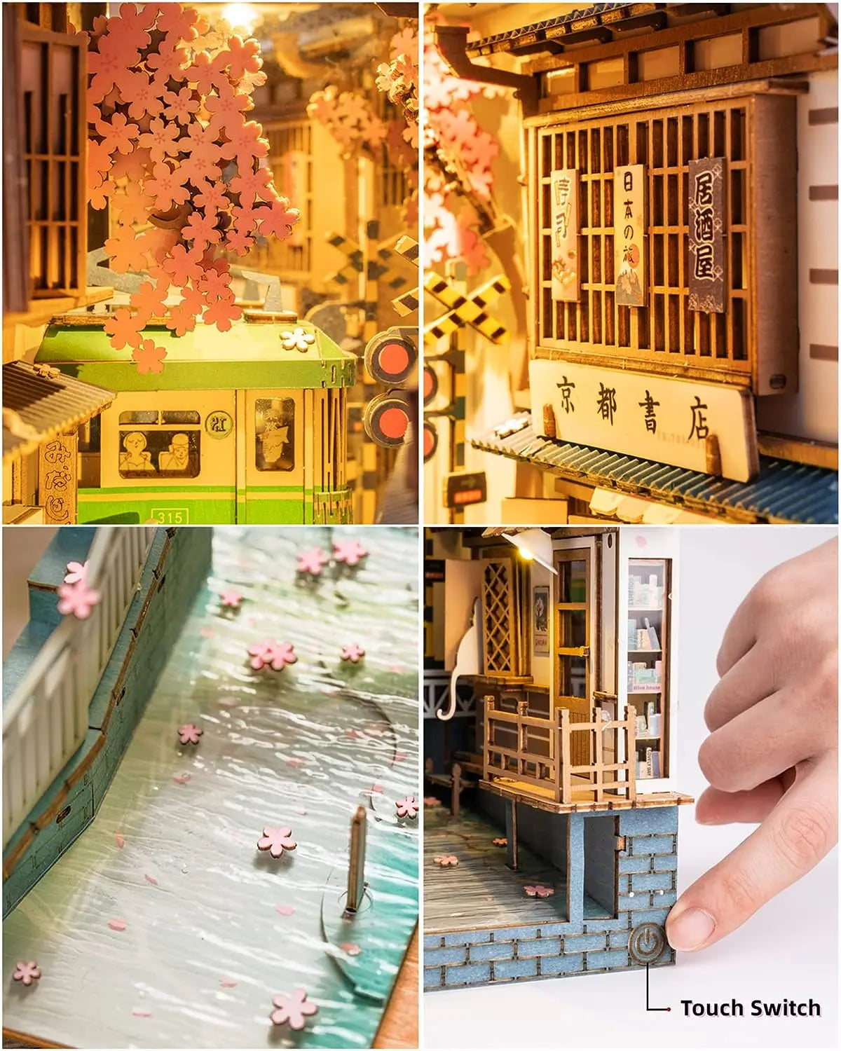 Robotime rolife diy book nook japanese sakura densya in books series wooden miniature house with furniture doll kits toy