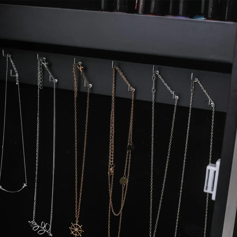 79 blue led jewelry cabinet storage upright with long mirror（black） - black