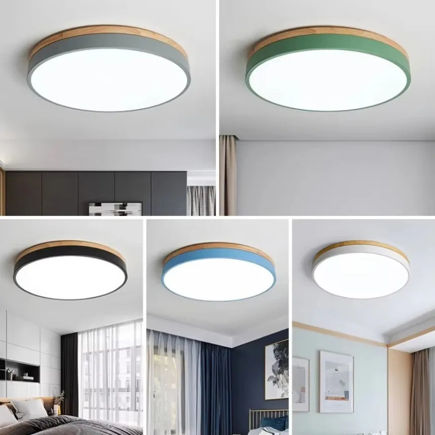 Macaron led ceiling light round wooden bottom home bedroom balcony study children’s room indoor decorceiling lamp