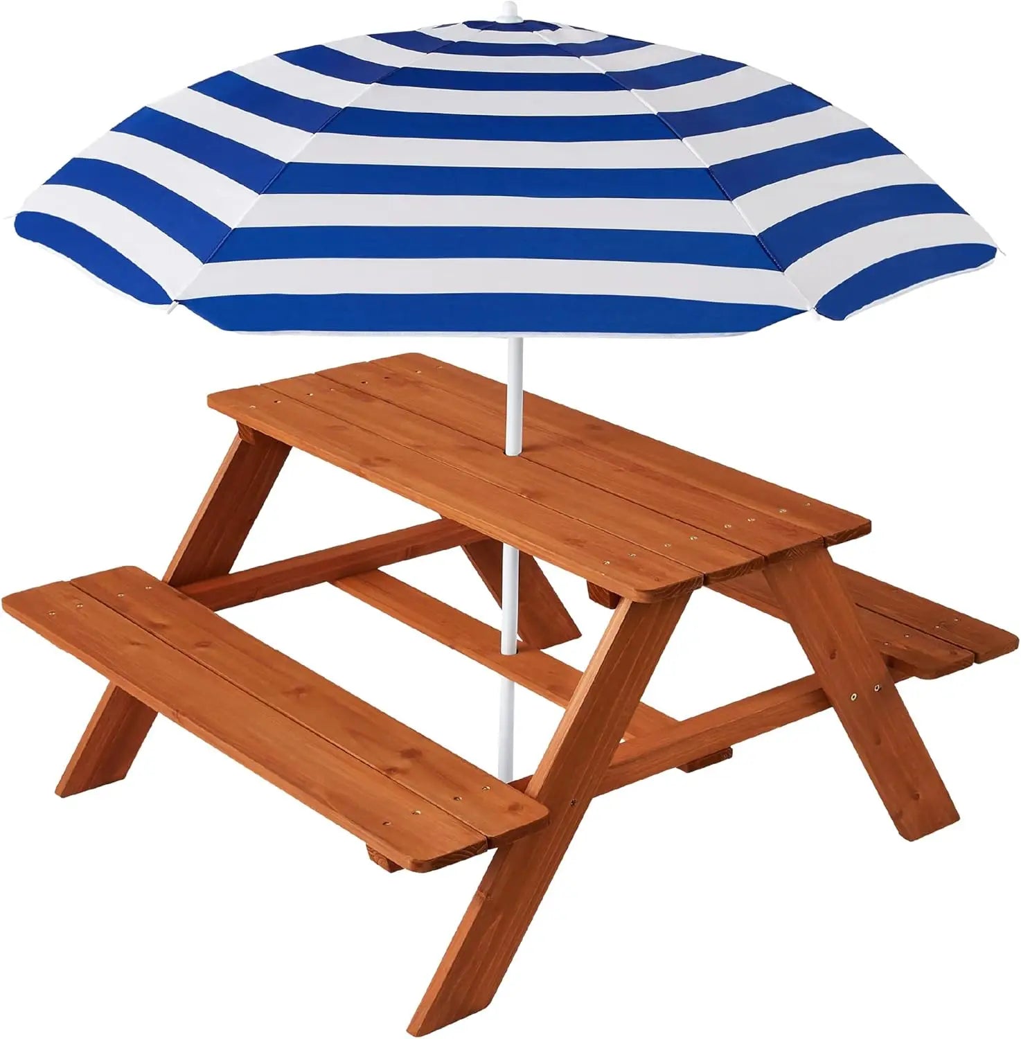 kids-wooden-picnic-table-outdoor-activity-dining-table-w-adjustable-collapsible-umbrella-built-in-seats-golden-brown-navy
