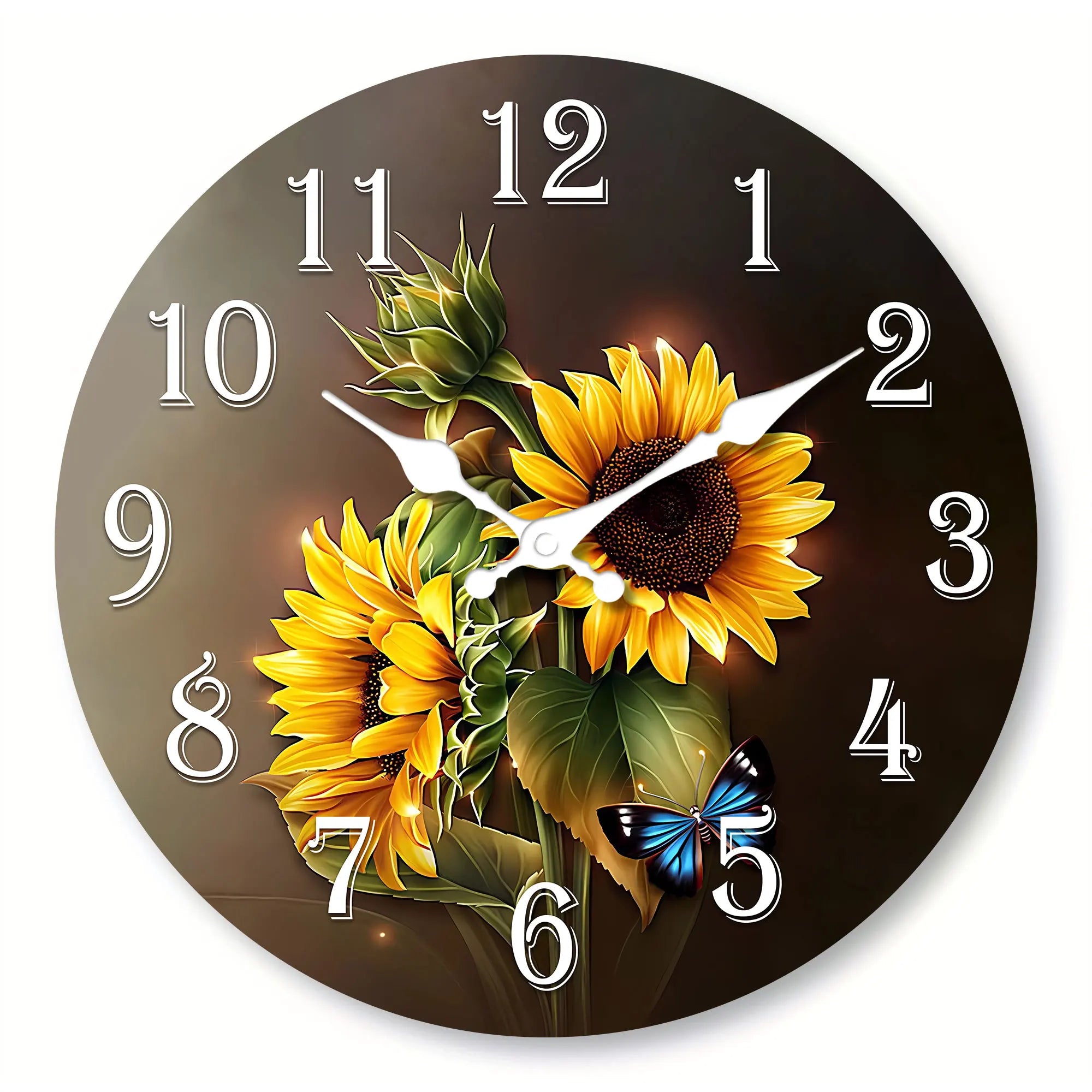 1pc wooden wall clock beautiful sunflower and blue butterfly design silent - suitable for living room bedroom - style 1