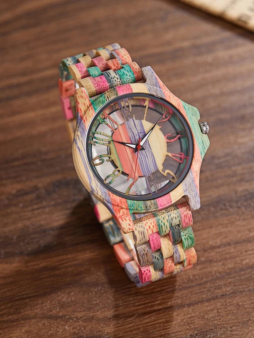 Natural bamboo wood watch for men full-wooden hollow case band watches man quartz wristwatch real wooden clock male